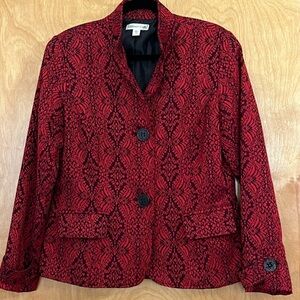 Coldwater Creek Red/Blk Jaquard Wool Blend Jacket 12